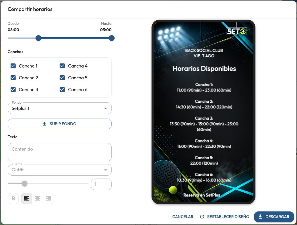 Diseño para compartir horarios desde Manager SetPlus
